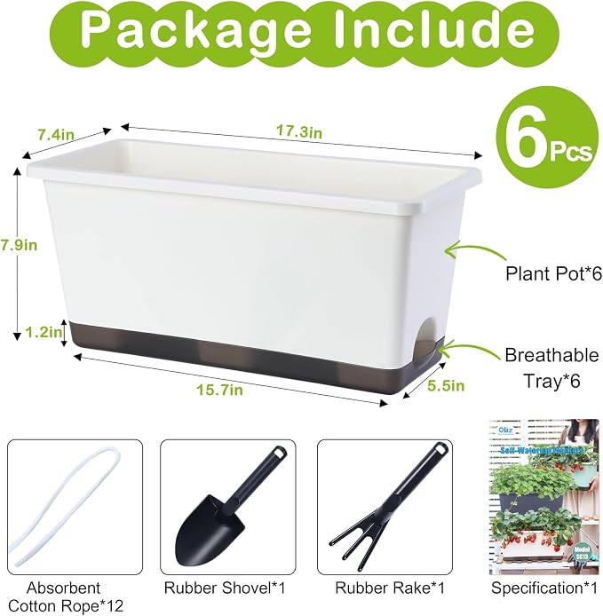Window Box Planter 6 Pcs, 17 Inches Rectangle Flower Pots - Image 4