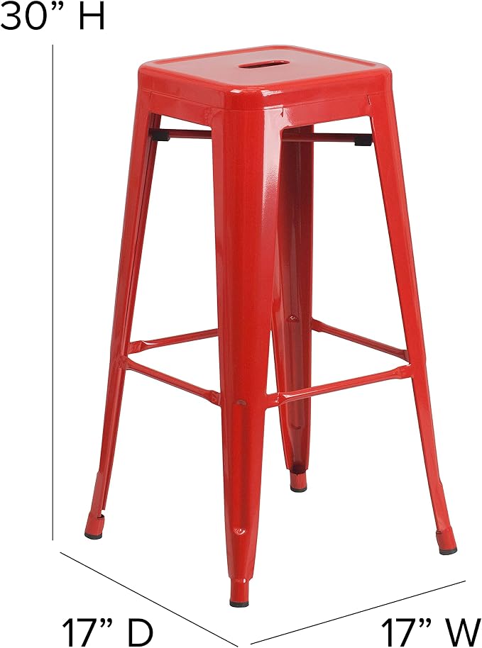 Flash Furniture Commercial Grade 30" High Backless Red Metal Indoor-Outdoor - Image 3