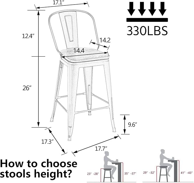 Alunaune 26" Swivel Metal Counter Height Bar Stools Set of 4 High Back - Image 2