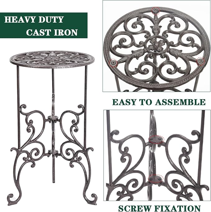 Sungmor Heavy Duty Cast Iron Potted Plant Stand, 19.3-Inch 1 Tier Metal Planter - Image 5