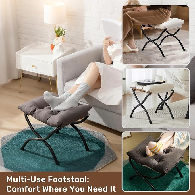 HollyHOME 15" Folding Footrest Stool, Upholstered Small Foldable Ottoman - Image 8