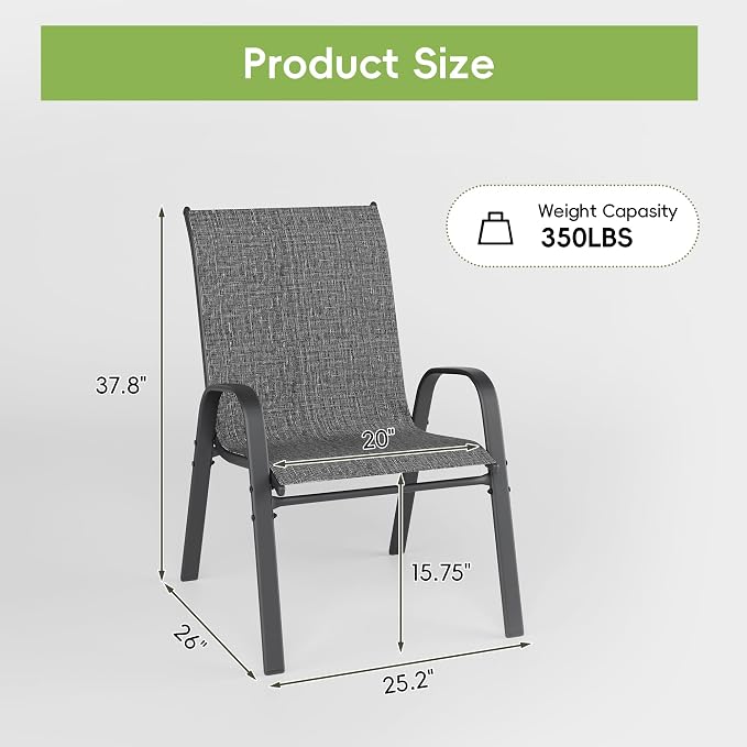 Patio Chairs Set of 2, Outdoor Dining Chairs Stackable - Image 2