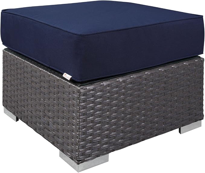 Modway Sojourn Wicker Rattan Outdoor Patio Sunbrella Fabric Ottoman in Canvas - Image 3