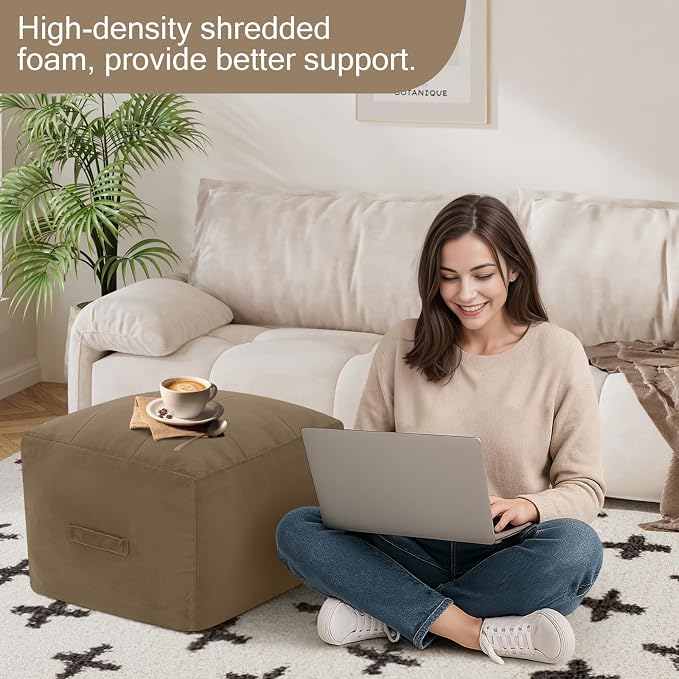 MeMoreCool Square Stuffed Pouf Ottoman Foot Rest, Floor Pouf Foot Stool - Image 4