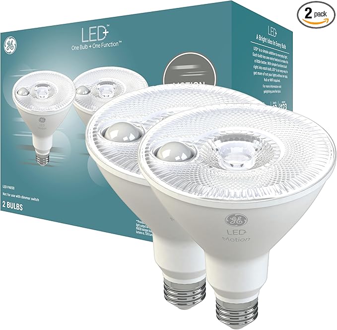 GE LED+ Motion Sensor LED Light Bulbs, PAR38 Outdoor Security Floodlights by GELighting