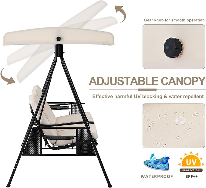 U-MAX 3-Seat Outdoor Patio Swing Chair, Swing Glider - Image 4