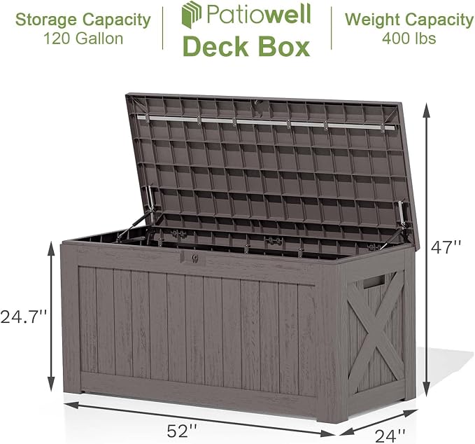 Patiowell 120 Gallon Large Deck Box, Outdoor Lockable Storage Box - Image 4