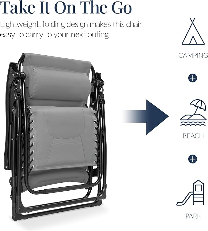 Best Choice Products Oversized Padded Zero Gravity Chair, Folding Outdoor Patio - Image 5