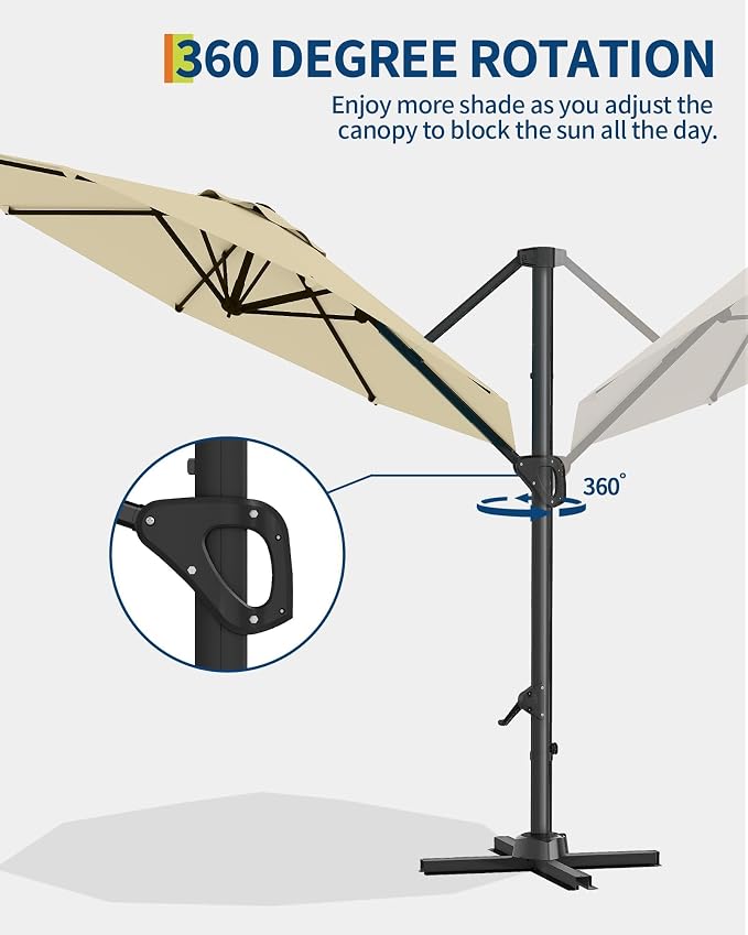 GarveeLife 10FT Patio Umbrella Outdoor Large Cantilever Umbrella Market Sun - Image 4