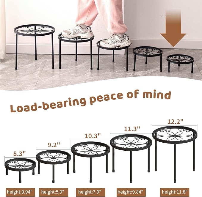 Plant Stand Indoor Outdoor 5 Pack Heavy Duty Metal Stand Multiple Plants - Image 7