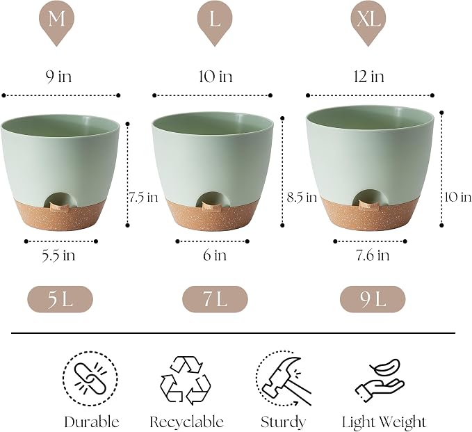 Plant Pots 12/10/9 inch Set of 3, Self Watering Flower Pots Indoor Outdoor - Image 2