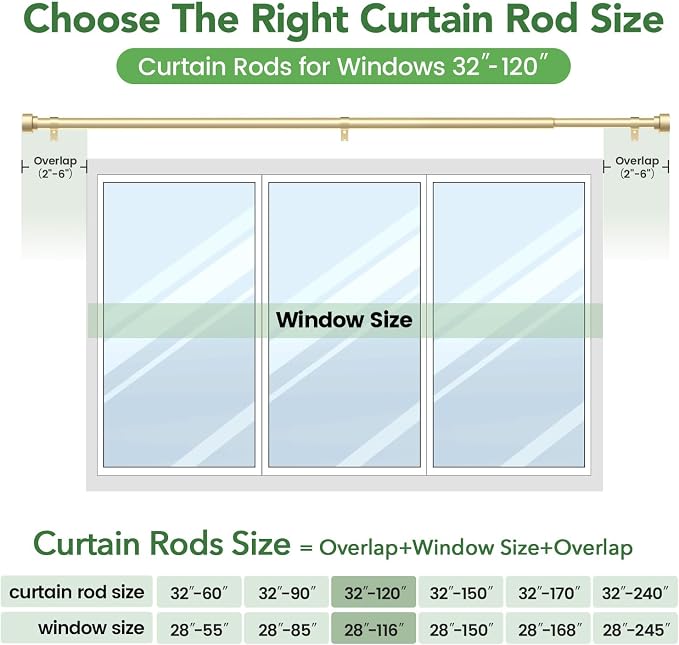 Time Forest Gold Curtain Rods for Windows 32 to 120 Inch, 1 Inch Diameter - Image 7