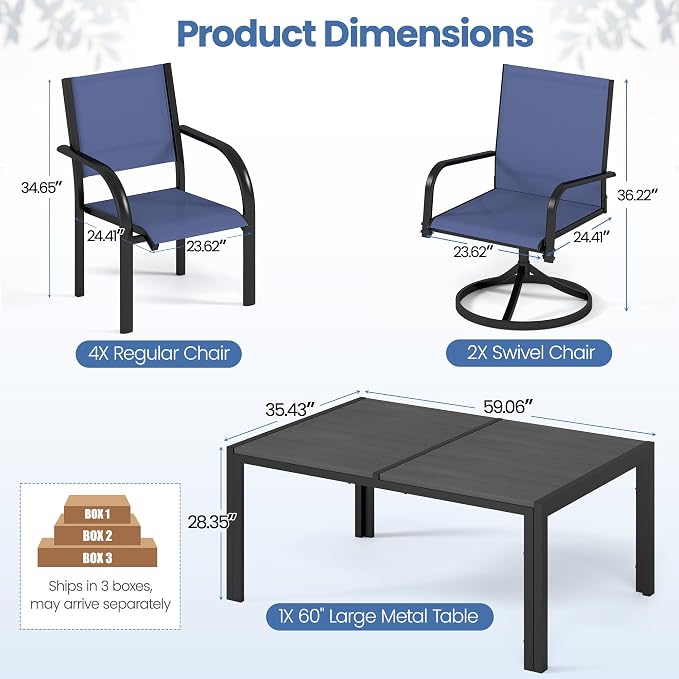 Outdoor Dining Set for 6, Metal Patio Table and Chairs Set - Image 8