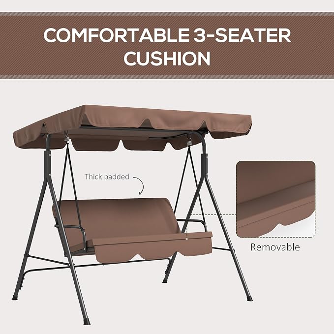 Outsunny 3-Seat Outdoor Patio Swing Chair - Image 6