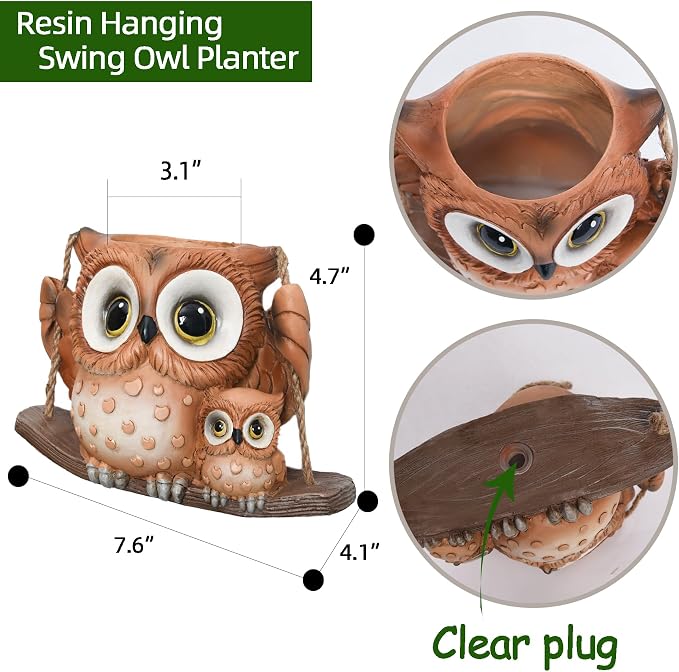 Swing Owl Hanging Planters for Indoor Plants, Cute Small Succulent Pots - Image 5