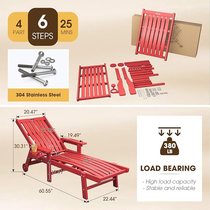 Patio Chaise Lounge Chair Set of 2, Oversized Lounge Chair Outdoor - Image 2