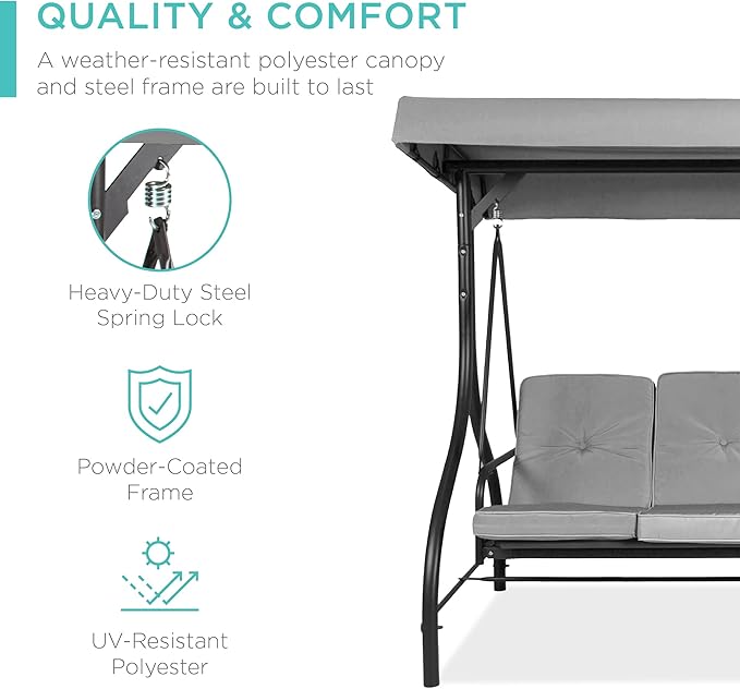 Best Choice Products 3-Seat Outdoor Large Converting Canopy Swing Glider - Image 3