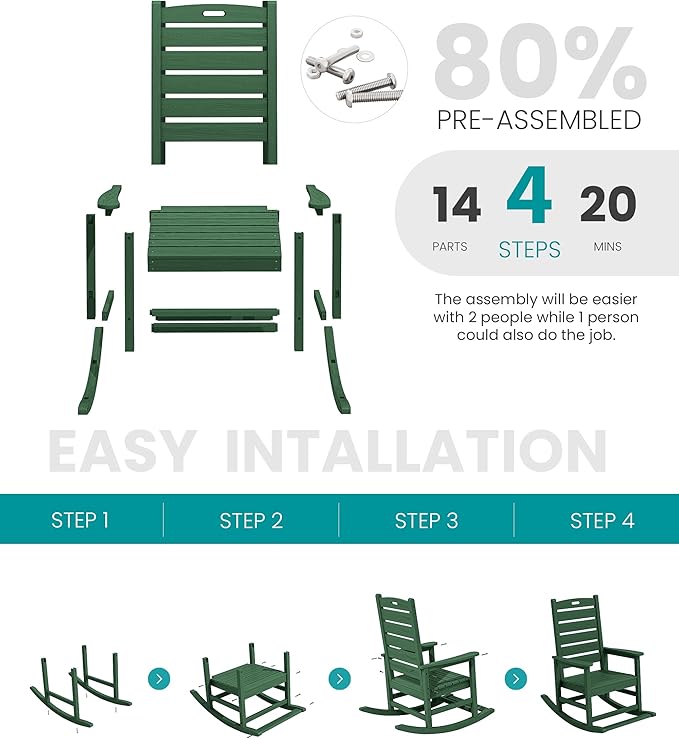 SERWALL Outdoor Rocking Chair Set of 2, Oversized Rocking Chair - Image 5