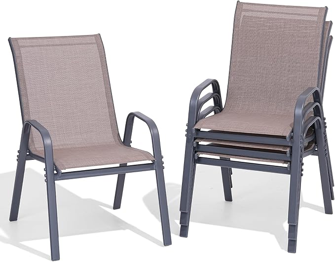 Patio Chairs Set of 4, Easily Set Up Stackable Outdoor Dining Chairs by Dovov