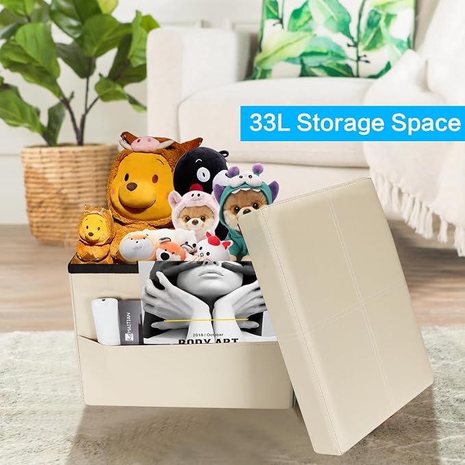 AmasSmile Storage Ottoman Folding Foot Rest Stool - Image 5