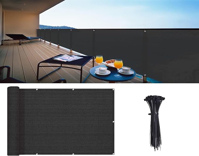 LOVE STORY 3.3'x19.7' Black Balcony Screen Privacy Fence Cover UV Protection - Image 5