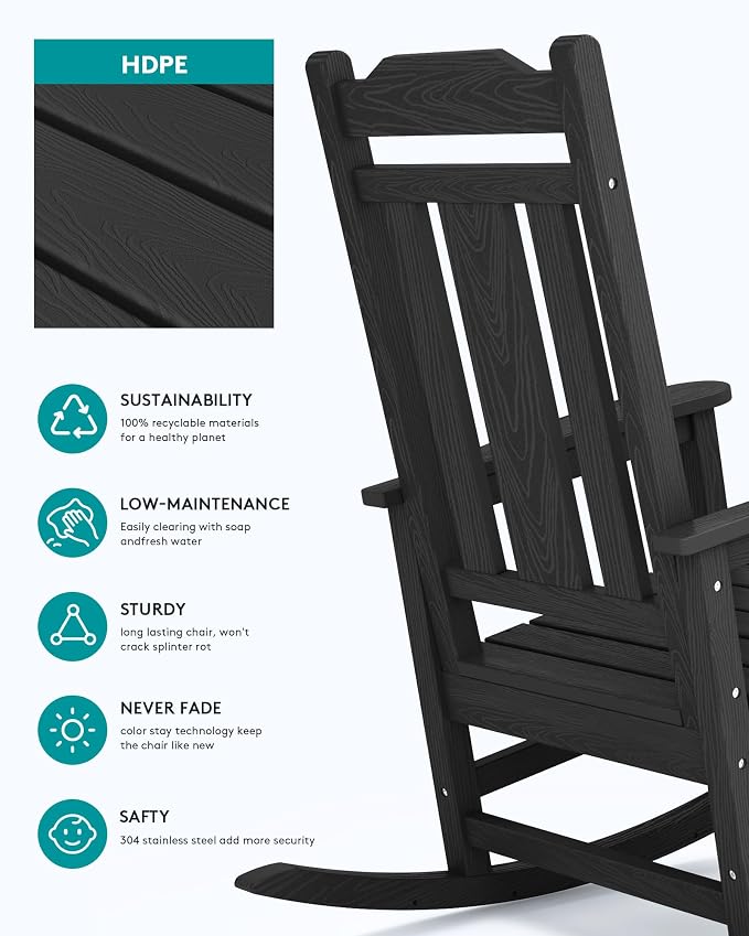 SERWALL Outdoor Rocking Chair Set of 6, Patio Rocking Chair Sets, HDPE Rocking - Image 3