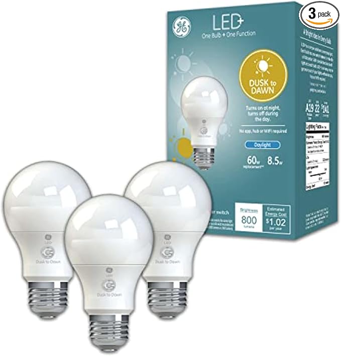 GE LED+ Dusk to Dawn A19 LED Light Bulbs, Automatic On/Off Outdoor Light by GELighting