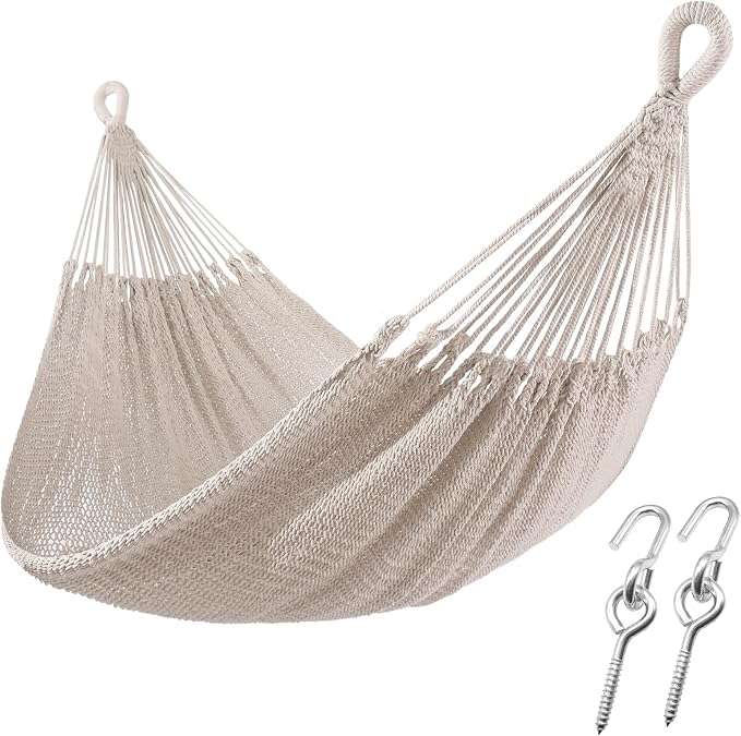 ZEAN Handwoven Hammock by Thick Cotton Rope XL Two Person Hammock by ZEANTZ.