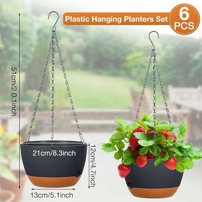 Mumufy 6 Pcs 8 Inch Hanging Planters, Dark Gray, Plastic - Image 2