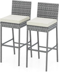 HAPPYGRILL Patio Wicker Barstools Set of 2, Outdoor Bar Height Chair w/Soft by HAPPYGRILL