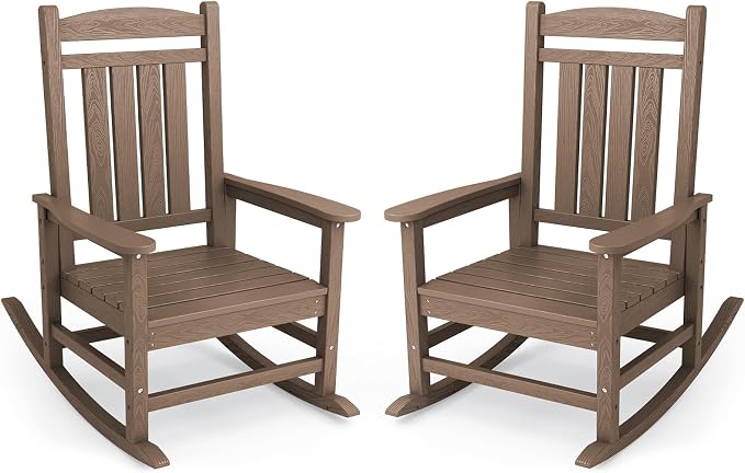 KINGYES HDPE Outdoor Rocking Chair Set of 2, Widened Seat Patio Rocking Chair by KINGYES