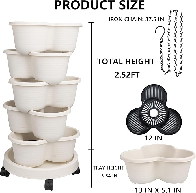 Hourleey Strawberry Planter, 5 Tier Stackable Gaden Tower - Image 2