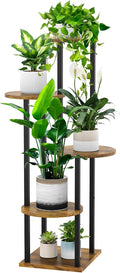 5 Tier Wood Tall Plant Stand Metal Rack Indoor, Round Planter Shelf Display by YOCOMEY