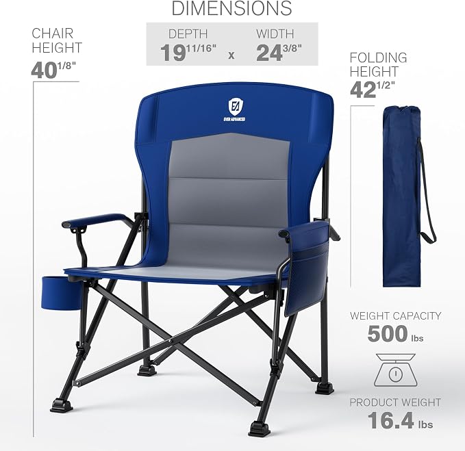 EVER ADVANCED Oversized Folding Camping Chair, - Image 8