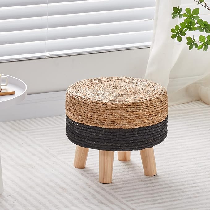 Wimarsbon Round Foot Stool Natural Seagrass Poufs Ottoman Hand Weave Footrest - Image 2