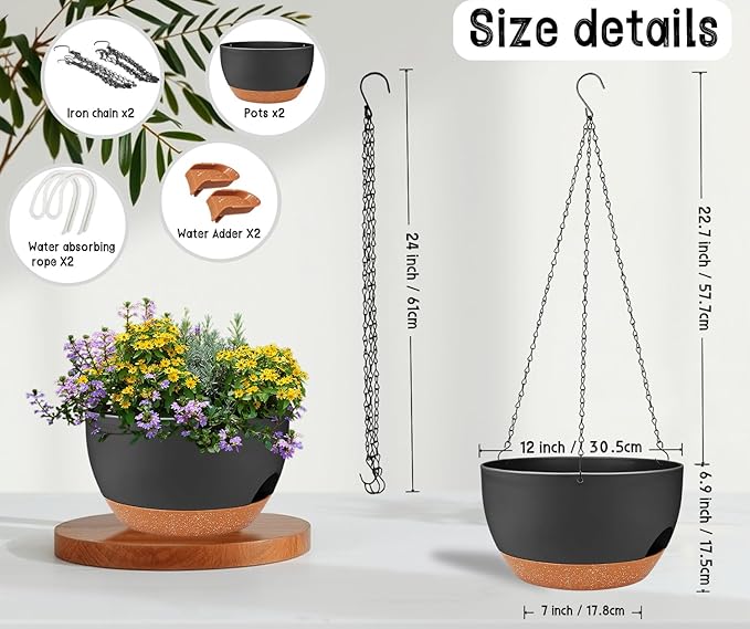 2 Pack 12 Inch Self Watering Hanging Planters - Image 3
