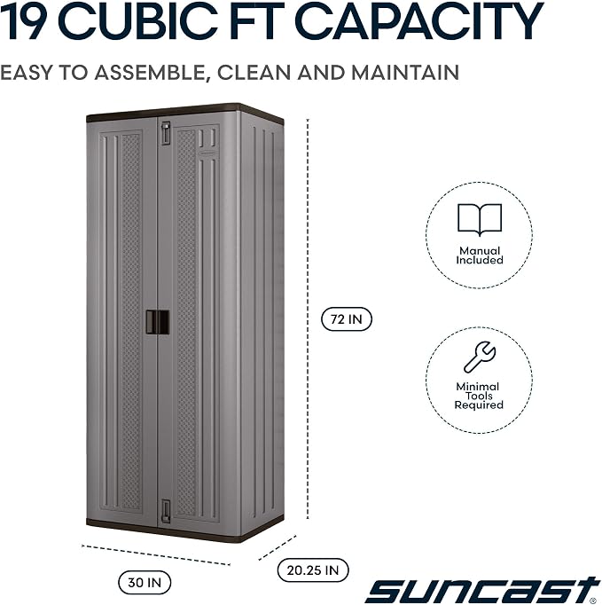 Suncast Tall Storage Cabinet, Platinum Resin Garage Storage Cabinet - Image 3