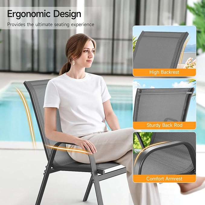 ONBRILL Patio Chairs set of 2, Easy Assembly Stackable Outdoor Dining Chairs - Image 7