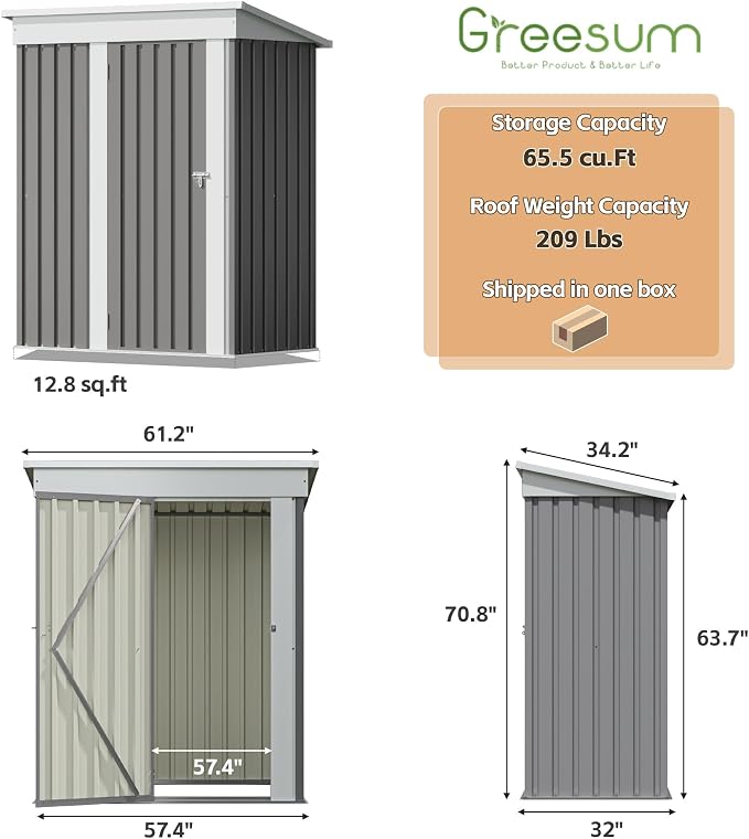 Greesum 5×3 FT Outdoor Storage Shed, Metal Storaged Sheds Without Floor - Image 2