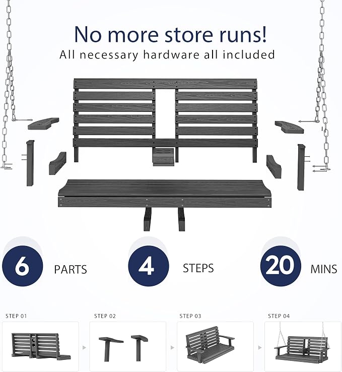 KINGYES Outdoor Hanging Patio Swing Chair Set of 2, 2 Seat Bench - Image 5