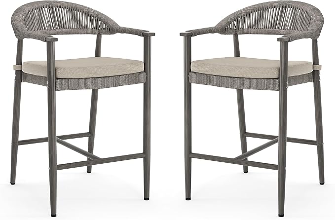 Bar Stools Set of 2, 24.8'' Aluminum Outdoor Bar Stool by COZYMAN