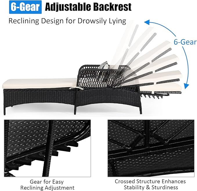 Tangkula Wicker Chaise Lounge Outdoor, Patio Rattan Reclining Chaise - Image 7