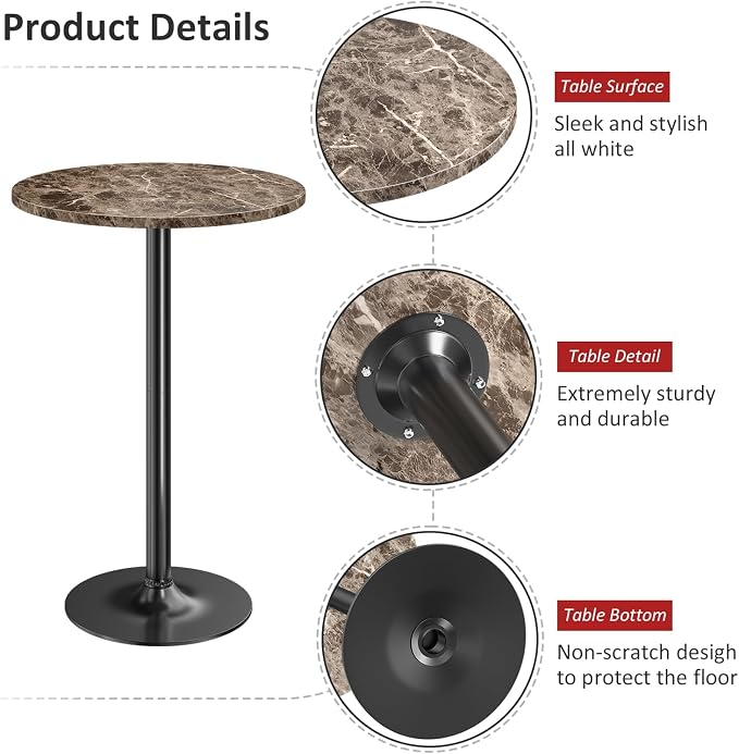 Furmax Bistro Pub Table Round Bar Height Cocktail Table - Image 4