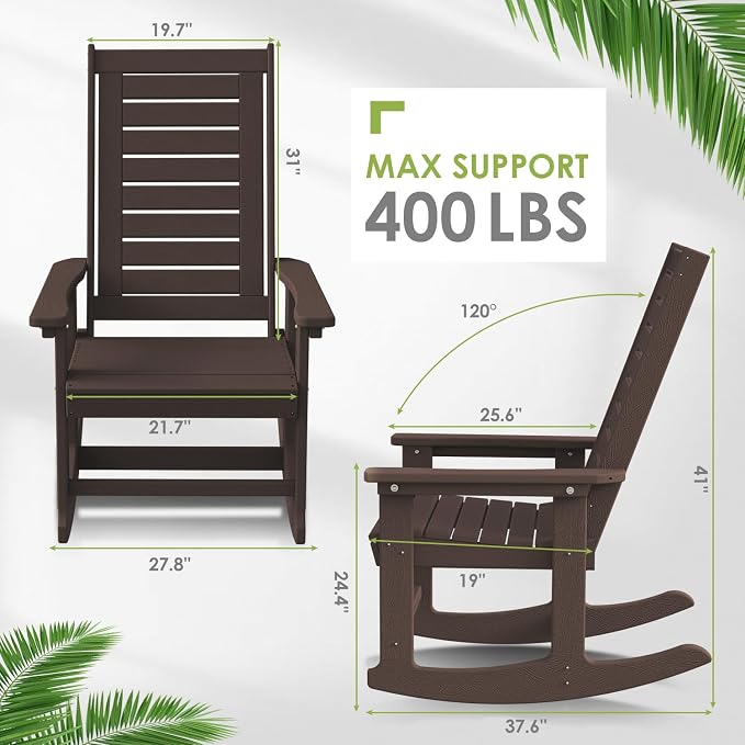 GREENVINES Outdoor Rocking Chair Set | 3-Piece | Dark Brown Wood Grain | 2 - Image 3