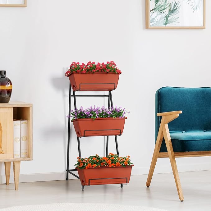 Vertical Raised Garden Bed Outdoor 3 Tiered Garden Planters Standing Elevated - Image 6
