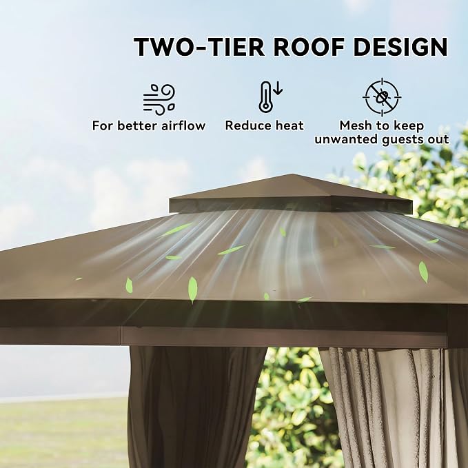 Outsunny 10' x 10' Outdoor Patio Gazebo, Heavy Duty Gazebo Canopy Shelter - Image 3