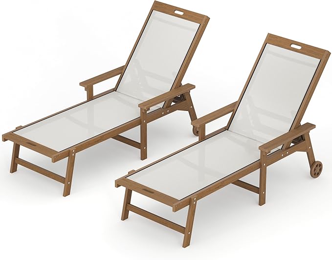 LUE BONA Chaise Lounge Chair Outdoor Set of 4, HDPS and HDPE Wicker Chaise by LUEBONA
