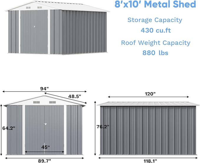 Greesum 8×10FT Outdoor Storage Shed, Metal Patio Storaged Sheds - Image 4
