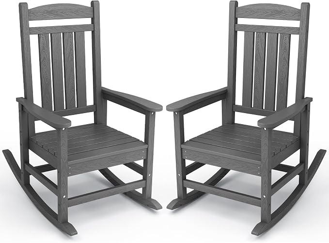 KINGYES HDPE Patio Rocking Chair Set of 2, Outdoor Rocking Chairs Porch Rocker by KINGYES