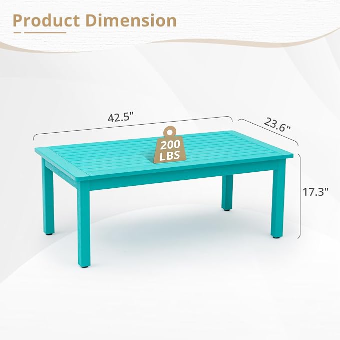 LUE BONA Outdoor Coffee Table Rectangle, 42.5" HDPS Patio Coffee Tables - Image 3